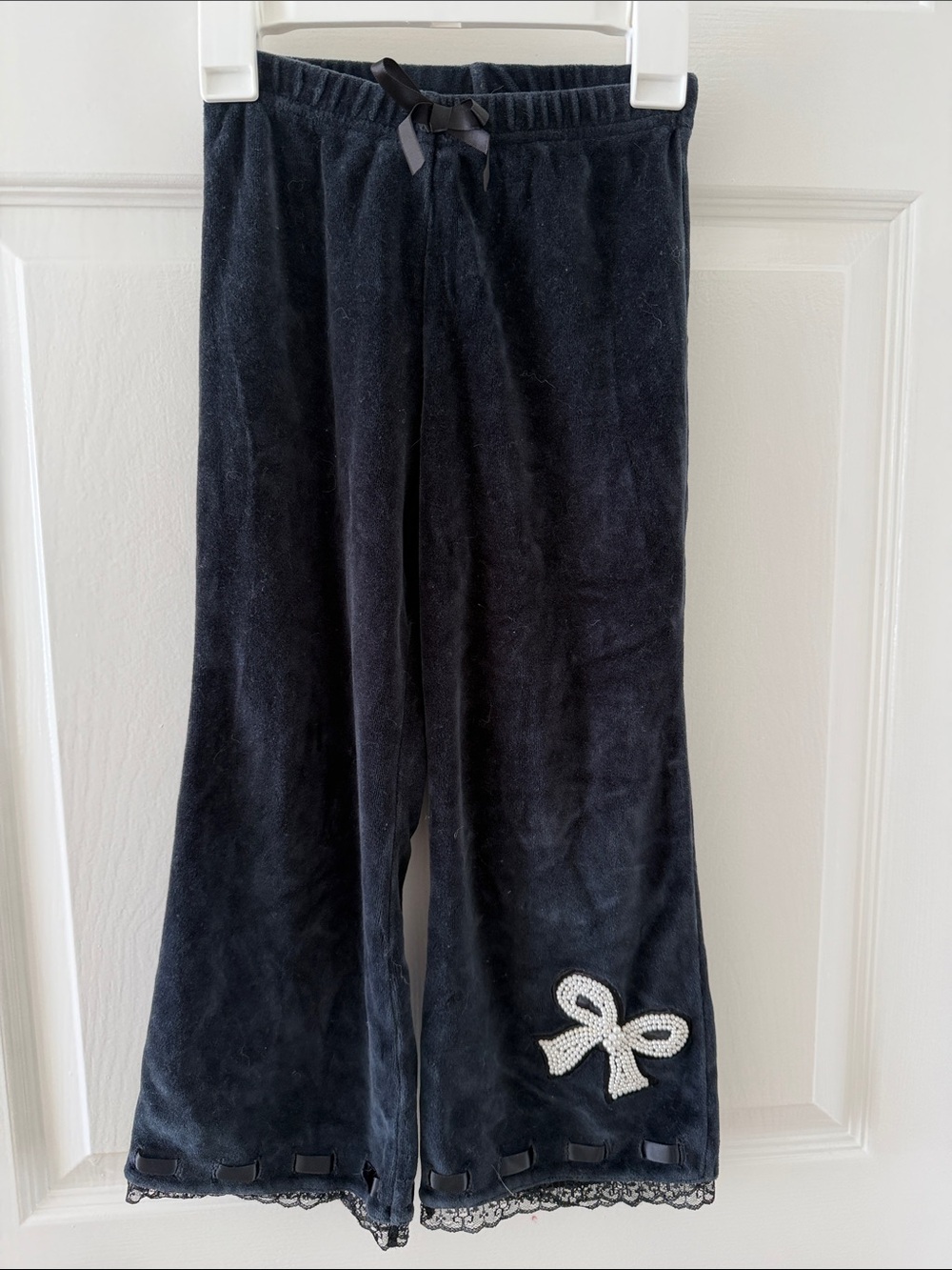 Flapdoodles Black Velour Jogger Pants with Bow Accent